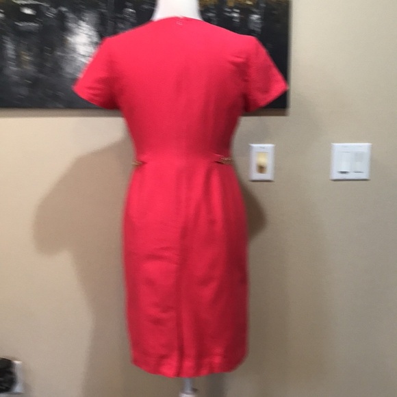 Talbots Pink Jacquard Sheath Cotton/Silk Dress with Gold Metal Accents Waist-4 - Picture 2 of 11